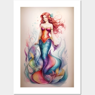 Colorful Rainbow Inspired Mermaid Posters and Art